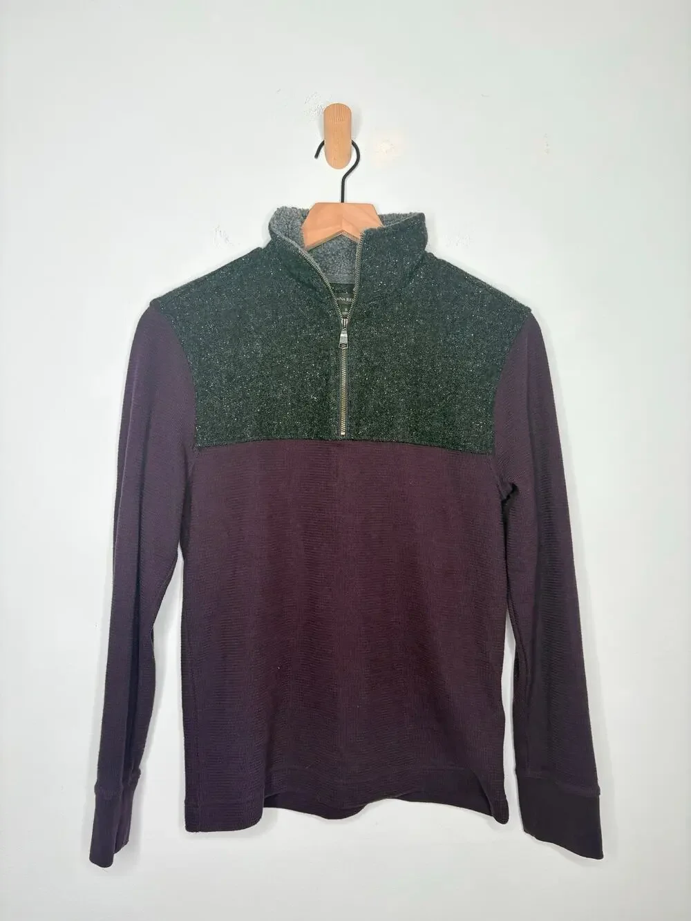 Banana Republic Mens 1/4 Zip Sweater Small Sherpa Collar Burgundy Purple